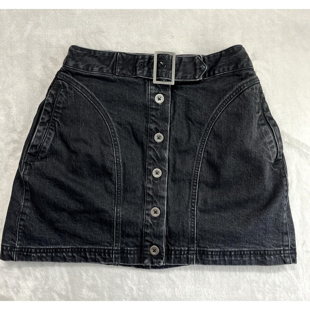 Pilcro Phila Anthropologie Jean Mini Skirt Women 0 Black Wash Lined Button Front